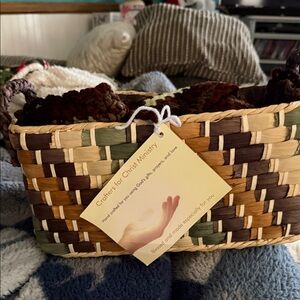 Handcrafted Woven Basket with Handles and small crocheted throw